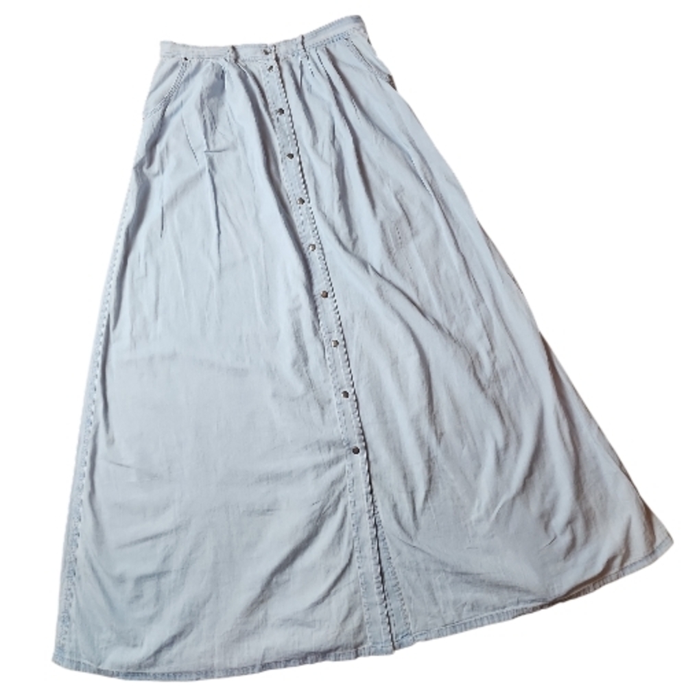 PISTOLA | Baez Light Wash Blue‎ Chambray Snap Front Long Maxi Skirt Pockets | M - Picture 2 of 10